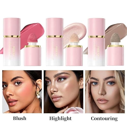 URQT 3PCS Highly Pigmented Liquid Contour - Built-in Sponge Tip Sculpted Complexion Wand Long Lasting Natural Buildable Highlighters Contouring Bronzer (Contour+Highlighter+Blush) thumbnail 2