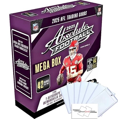 2025 Absolute Football Mega Box with 42 Total Trading Cards + 6 Toploaders + Magnetic Holder and StreetCards Magnet! Look for Kaboom Inserts! - Image 1