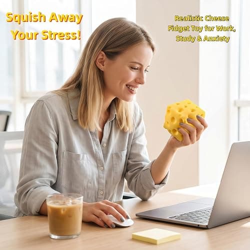 Cheese Cube Squishy, Fake Cheese Squeeze Block, Stress Relief Simulation Toy, Anxiety Sensory Stress Squishy Hand Toy, Soft Cheese Squishy Stress Balls, Classroom Prizes, Calming Adults Fidget Toys thumbnail 2