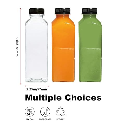 Bouolops 16oz 10pcs Empty Plastic Juice Bottles with Caps,Juice Containers for Juice, Milk and Other Beverages,Clear Juicing Bottles for Food Grade. thumbnail 2