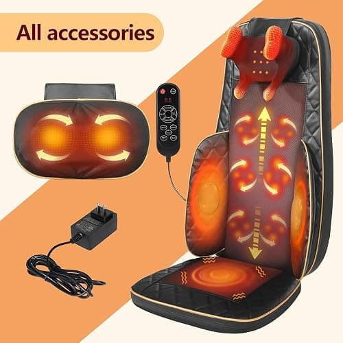 Neck and Back Massager with Heat, Shiatsu Full Back Chair Massager with 2 Detachable Neck Massage Heads, Height Adjustable Deep Kneading & Rolling Back Massage, Seat Vibration for Home Office Gifts thumbnail 7