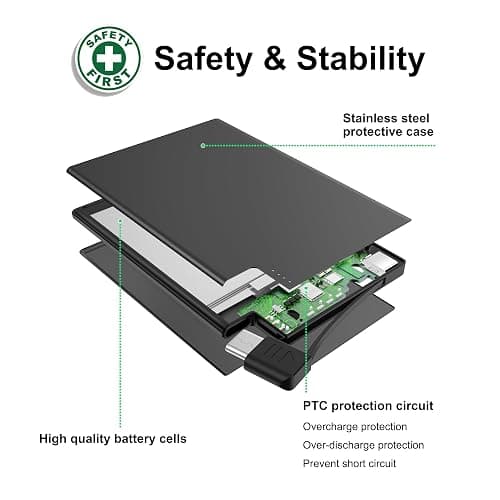 TNTOR Thin USB-C Portable Charger with Built in Cable, Slim Power Bank Credit Card Size Battery Pack Charger Portable for Wallet Compatible with iPhone 15 16 17 Series, Samsung and Android Phones thumbnail 7