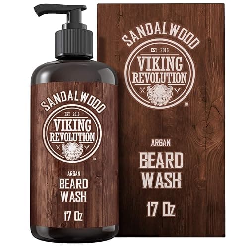 Viking Revolution Beard Wash Shampoo w/Argan & Jojoba Oils - Softens & Strengthens - Sandalwood Scent - 17 oz Shampoo - Image 1