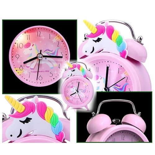 QearFun Unicorn Alarm Clock for Girls Kids, Cute Bedroom Decoration, Non Ticking Silent Second Hand, w/Backlight Super Loud Twin Bell, for Kids Toddlers Unicorn Gifts 1 thumbnail 4