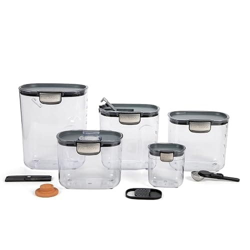 ProKeeper+ Airtight Food Storage Container Set – Clear Plastic Flour and Sugar Canister Set with Magnetic Accessories for Kitchen Organization (Grey, 9-Piece) - Image 1