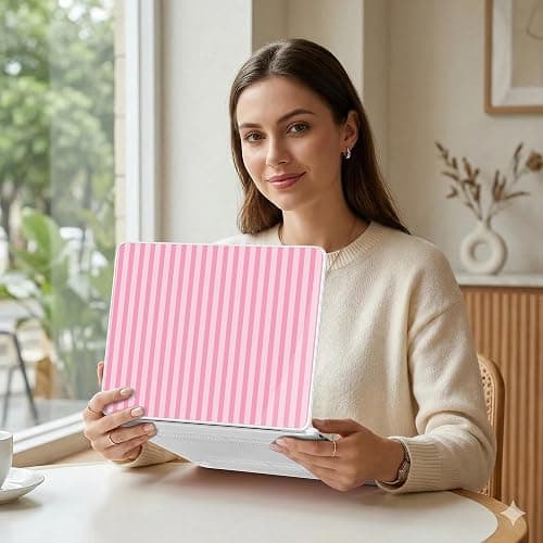 TWOLSKOO for MacBook Neo 13 inch Case 2026 A3404 A18 Pro Chip, Plastic Hard Shell Pattern Case with Type C Adapter, 2 Webcam Covers, Keyboard Cover & Screen Protector, Pink Stripes thumbnail 3