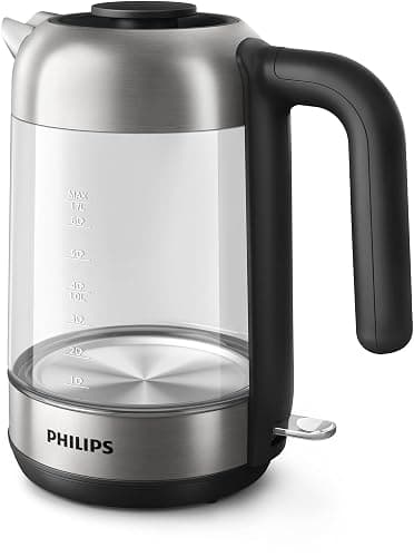 Philips Bouilloire Électrique - 1.7 L, Couvercle à Ressort et Voyant Lumineux, En Verre, Socle 360° (HD9339/80) & Grille-pain - 2 Fentes, 8 Réglages, Réchauffe-Viennoiseries, Noir (HD2581/90) thumbnail 3