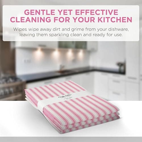 Candy Cottons Stripe Kitchen Towels With Hanging Loop - Boho Absorbent Dish Towels Set of 3 - Festive Gift 18x28 Inch Reusable Pantry Decor - Trendy Spring French Pink thumbnail 6