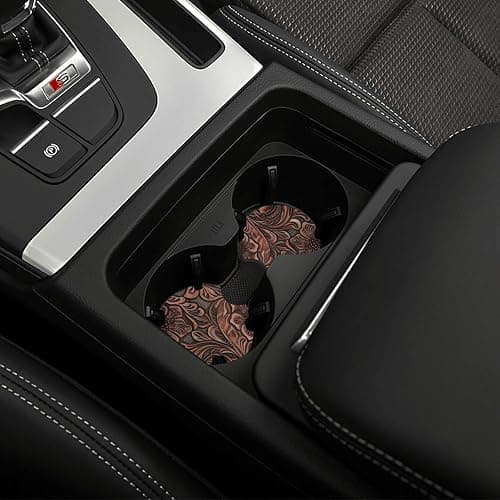 Rustic Western Country Cowboy Tooled Leather Pattern 2-Pack Car Cup Coasters, Universal Neoprene Rubber Drink Holder Inserts for Truck, SUV, Van thumbnail 5