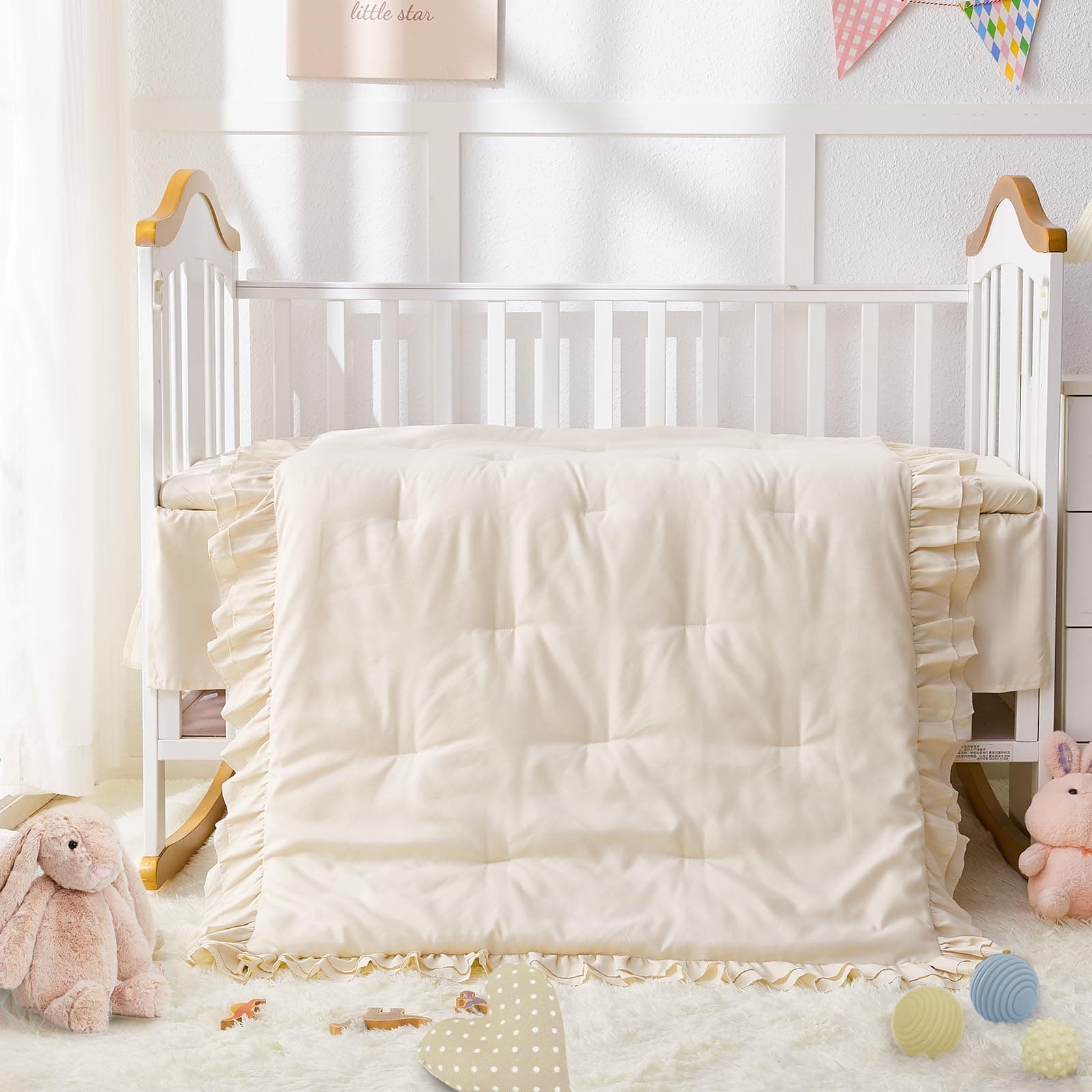 Wowelife - Juego de ropa de cama para cuna, juego de edredón de 3 piezas para niñas, juego de ropa de cama bohemio con volantes incluye edredón para cuna, sábana bajera ajustable para cuna y falda thumbnail 2