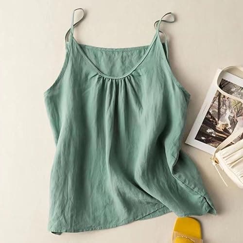 Cotton Linen Cami Sleep Shirt Women Casual Spaghetti Strap Tank Tops Gauze Lounge Camisole Sleeveless Night Shirts thumbnail 2