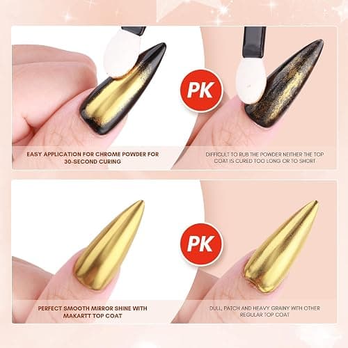 Makartt Gel Top Coat for Chrome Nail Powder - 15ml Clear No Wipe High Gloss Top Coat Gel Nail Polish Mirror Shine Long Lasting Easy Application, Soak off UV Lamp, DIY Home Salon Art Spring Design thumbnail 2