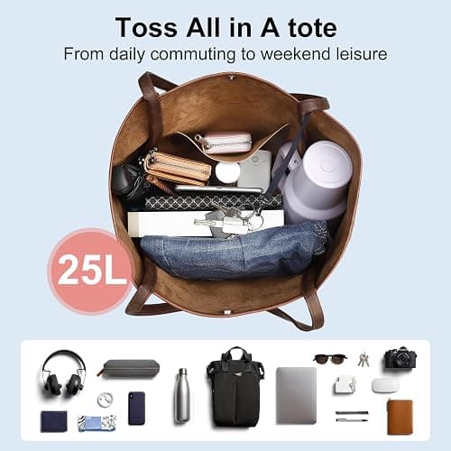 Large Tote Bag for Women Work 25L Travel Vegan Leather Ladies Handbags Weekender Purses thumbnail 6