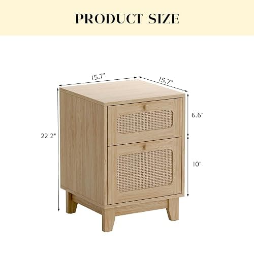 Modern Wicker Rattan Nightstand Set of 2, Rattan Stand with Drawer and Storage Space, Wooden Side End Table for Small Spaces, Natural Wood BedsideTable for Bedroom thumbnail 2
