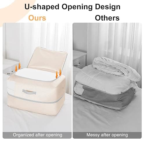 Easortm Comforter Storage Bag - 110L Large Capacity Blanket Storage Bags 2-Layer Ultra Space Saving Self Compression Organizer, Washable Compression Bags for Storage Comforter Blanket, 4-Pack, Beige thumbnail 5