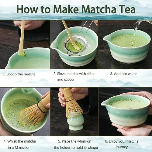 Buucup Japanese Matcha Set, Matcha Bowl with Spout, Matcha Whisk and Holder, Bamboo Matcha Scoop and Stainless Steel Sifter - 5 Pcs Gradient Green Matcha Kit for Matcha Lover thumbnail 7