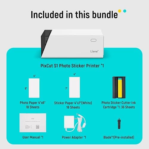 Liene PixCut S1 Color Sticker Printer & Cutting Machine - All-in-One Sticker Maker for DIY Crafts, Custom Labels & Gifts. Thermal Dye-Sublimation Photo Printer, 300 DPI, Precise AI Auto-Cutting thumbnail 9