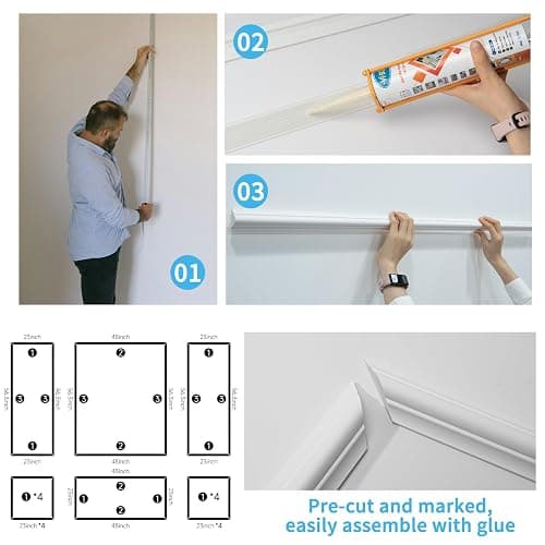 Art3d Pre-Cut Wall Molding Set, Ready-to-Assemble Panels, 3 Top 3 Bottom | Ready-to-Assemble Wainscoting Panel, High-Impact, Precision Pre-Cut, DIY-Friendly, Ideal for Indoor Wall Decor, Accent Walls thumbnail 6