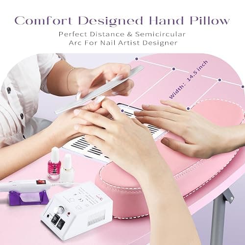 Faquenc Manicure Table with Nail Dust Collector, Portable Nail Table Rolling Nail Desk Nail Tech Travel Nail Station Foldable Professional Nail Salon Table with Cacuum,Arm Rest,Lockable Wheel,Bag,Pink thumbnail 4
