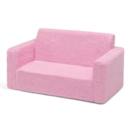 Delta Children Cozee Flip-Out Sherpa 2-in-1 Convertible Sofa to Lounger for Kids, Pink thumbnail 11