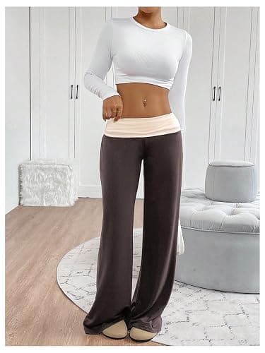 SOLY HUX Women's Sweatpants Color Block Low Rise Fold Over Waist Baggy Wide Leg Pants thumbnail 5