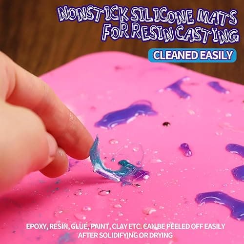 LEOBRO Silicone Mat for Resin Molds, 2 PCS 15.7" x 11.7" Playdough Mat, Silicone Mats for Crafts, Jewelry Resin Molds Mats, for Resin, Clay, Paint, Blue & Rose Red thumbnail 4