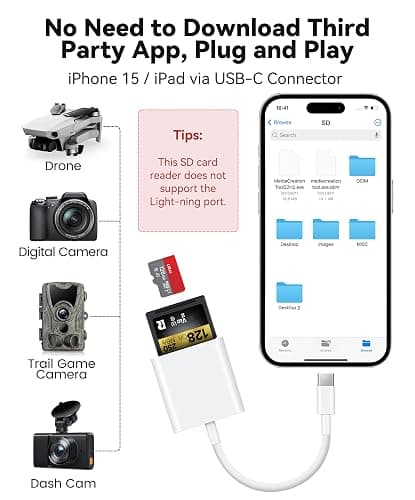 USB C SD Card Reader for iPhone 15 16/iPad/MacBook/Mac, xdgeLoad USB-C Type C SD Reader Supports SD and MicroSD Memory Card Adapter, Trail Camera Viewer Plug and Play - 2 Slots thumbnail 3