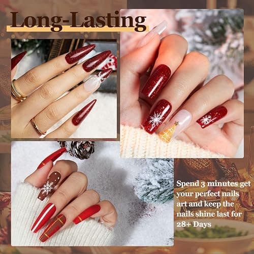 Modelones Gel Nail Polish Set, 6 Colors 2025 Christmas Nude Brown Burnt Orange Glitter Gel Polish Dark Red Wine Burgundy Maroon Nail Polish Soak Off Winter Nail Art Manicure Kit DIY Salon Gift thumbnail 3