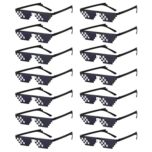 Geopty 14 Pack Fun Pixel Sunglasses Bulk Mine Party Favors Colorful Pixel Party Glasses Set - Image 1