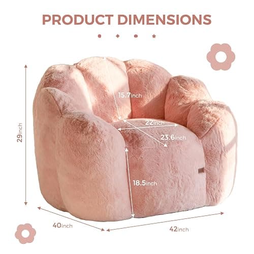 MAXYOYO Bean Bag Chair for Adults, Floral Shaped Bean Bag Sofa | Ultra Soft Faux Fur Floor Sofa, Large Reading Chair for Living Room Bedroom, Pink, Single thumbnail 2