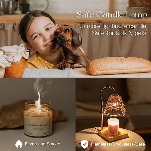 Candeldo Candle Warmer Lamp with Timer: Pink Flower Candle Warming Lamp with 2 Bulbs Height Adjustable Wax Warmer Dimmable Bedroom Decor Birthday Gift for Women thumbnail 6