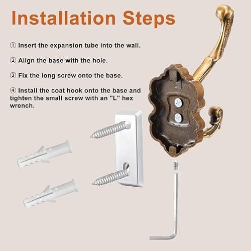Zonon 4 Pcs Antique Gold Vintage Coat Hooks Decorative Towel Hooks for Bathrooms Antique Wall Hook for Hanging Purse Hat Keys Clothes Heavy Duty Unique French Country Curtain Holder for Wall thumbnail 4