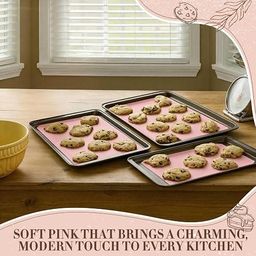 Ferrochef 3 Pack Perforated Baking Mats, 3 Pink Silicone Nonstick Mats Set | 2 Half Sheet 1 Quarter,Pink Sheet Reusable Oven Liners,Home Baking Supplies for Cookies Bread Pastry Pizza,16.5" x 11.6" thumbnail 7