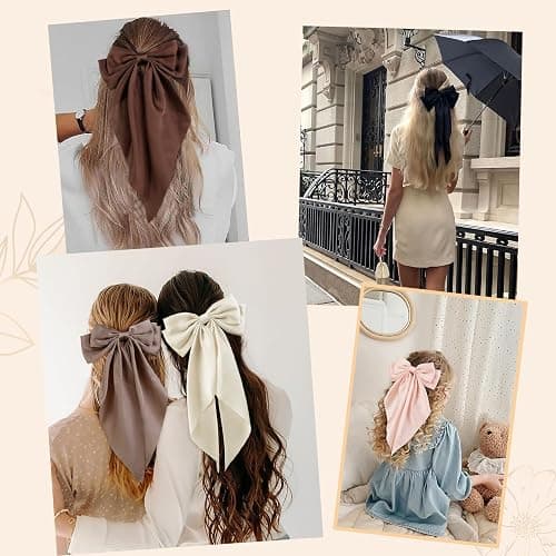 TERSE Hair Bows for Women Big Bows Hair Accessories for Women Girls Cute Oversized Bow Clips with Long Tails Silky Satin Ribbon thumbnail 5