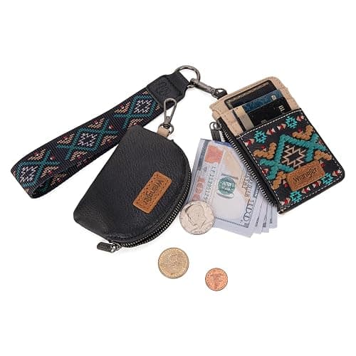 Wrangler Western Keychain Wristlet Wallets for Women Retro Dual Pouch Wristlet Credit Card Holder Wallet with Zipper Pocket WG2214-W0051BK thumbnail 4
