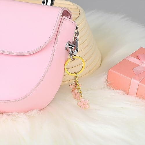 KALIONE 3 pcs flower keyring, key chain for women Bag Pendant Key Ring for Women Cute Bag Charms Decoration Pendant bag accessories (Pink, White, Blue) thumbnail 2