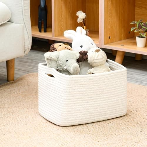 ICERZCZ Storage Baskets for Organizing, Woven Basket for Storage, Storage Baskets Bin for Shelves, Cotton Rope Basket with Handles, 12.5"Lx9.1"Wx7.9"H, (4 Packs) Off White thumbnail 5