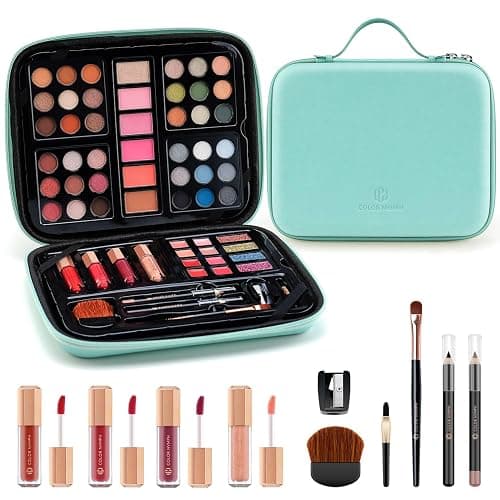 Color Nymph Beginner Makeup Kits Gift for Teens, Makeup Palettes with Reusable Handbag Includes 36 Colors Eyeshadow Blushes Bronzer Highlighter 4 Colors Lipgloss, Lip Oil Brushes Mint Green - Image 1