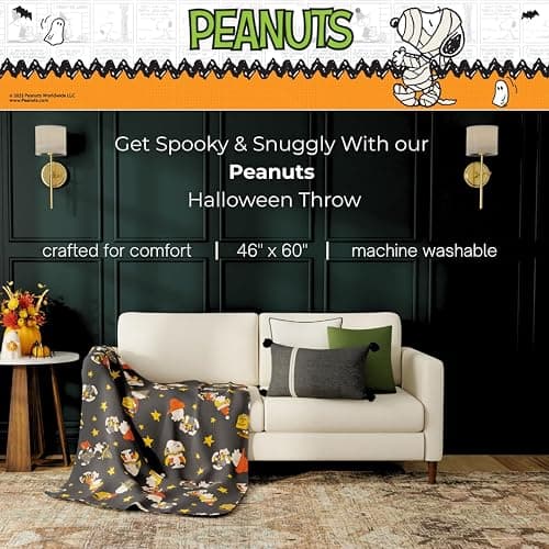 Peanuts Snoopy Cozy Throw 46 in x 60 in – Soft Cozy Plush for Couch, Bed & Travel, Halloween Snoopy & Charlie Brown Design (Officially Licensed Product) by Franco Collectibles thumbnail 2