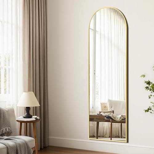 TRAHOME Arched Full Length Mirror, 56"x15" Standing Body Mirror for Wall, with Aluminum Alloy Frame for Bedroom, Living Room, Dressing Room(Gold) thumbnail 3