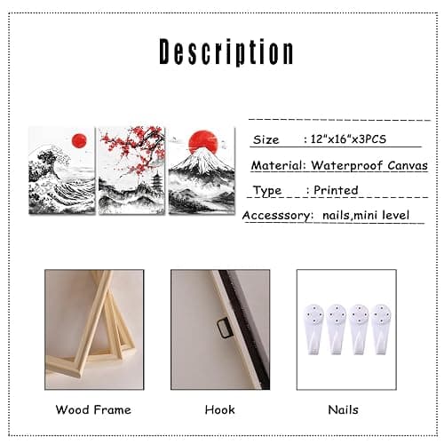 Saypeacher Japanese Ink Wall Art Mount Fuji Picture Prints The Great Wave Off Kanagawa Painting Cherry Blossom Artwork thumbnail 2