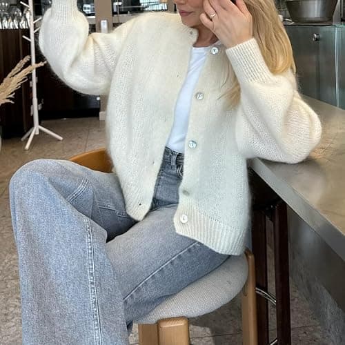 Geagodelia Damen Strickjacke Elegante Langarm Strick Cropped Cardigan Pullover Strickpullover Strickweste Y2k Sweater Knitted Top Herbst Frühling thumbnail 4