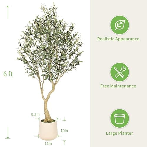 Realead 6ft Artificial Olive Tree with Tall Exquisite Planter - Realistic Faux Olive Tree with Thick Trunk and Lifelike Fruits - Large Fake Olive Tree for Home Office Decor thumbnail 3