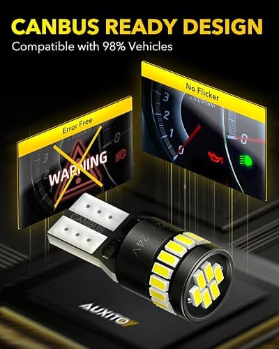 AUXITO 194 LED Light Bulb 6000K White 168 2825 W5W T10 Wedge 24-SMD 3014 Chipsets LED Replacement Light Kit Error Free for Car Interior Dome Map Door License Marker Lights, Pack of 10 thumbnail 6