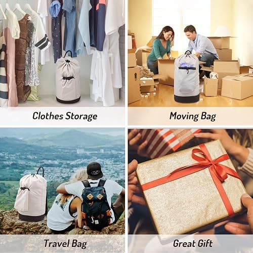 Laundry Bag Backpack with Shoulder Straps and Detergent Holder Clothes, Travel Laundry Backpack Bag Hamper for College Dorm Room Essentials (Khaki w Brown) - Khaki w Brown thumbnail 6
