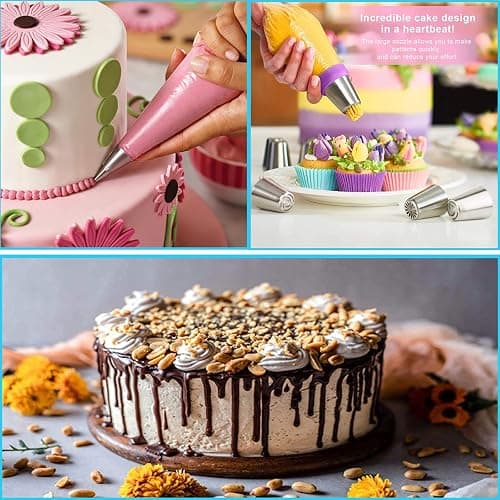 Makmeng 268PCS Cake Decorating Kit - Cake Decorating Tools with Cake Turntable, Piping Bags and Tips Set, 2 Icing Spatulas, 3 Cake Scraper, Russian Piping Kit - Baking Supplies for Beginners thumbnail 6