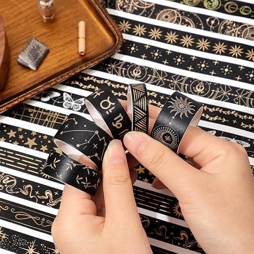 icceemee 36 Rolls Starry Theme Washi Tape Set with Celestial Patterns - Writeable Decorative Tapes for Scrapbooking, Junk Journal Supplies, Bullet Journaling 0.6" x 79" per Roll thumbnail 6