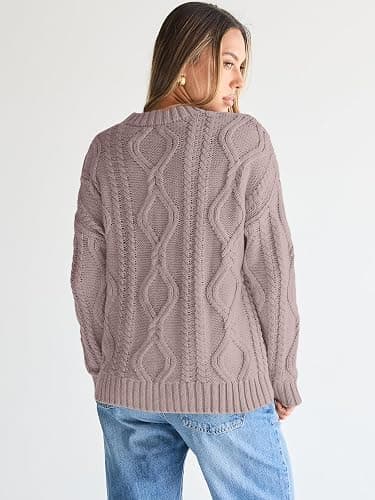 Trendy Queen Women's Oversized Cable Knit Crewneck Sweaters thumbnail 3