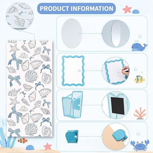 Sabary 15 Pcs Coastal Starfish Seashell Locker Decoration and Organizer Set Locker Wallpaper Magnetic Pen Holder and Mirror Whiteboard Marker Shell Cork Board with 3 Magnetic Clip 6 Starfish Magnets thumbnail 4