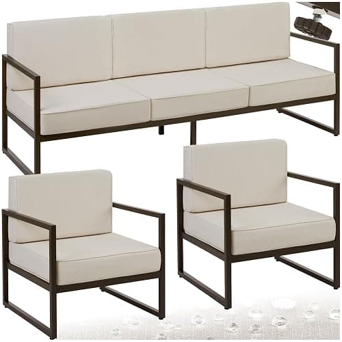 tectake® Gartenlounge Outdoor Set, Sofa 3 Sitzer 2X Gartensessel, Relaxsessel Garten mit Gartenbank, Gartenmöbel, Balkonmöbel, Terrassenmöbel, Wintergarten, Sitzecke Outdoor - 5 Sitzplätze - 5 Sitzplätze // 1 Sofa + 2 Sessel - Image 1